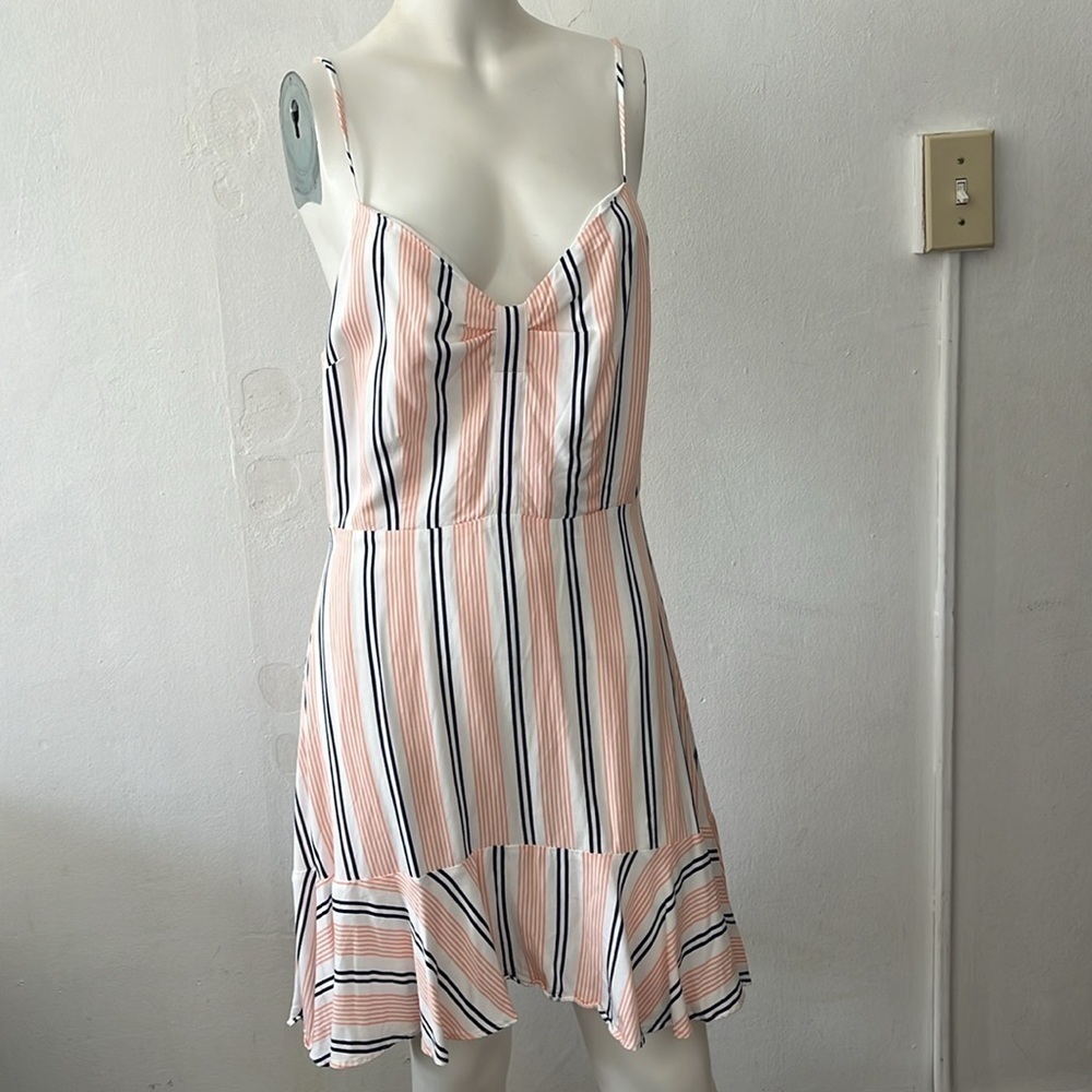 BB Dakota Hollie Strappy White Coral Orange Blue striped Fit flare mini dress S